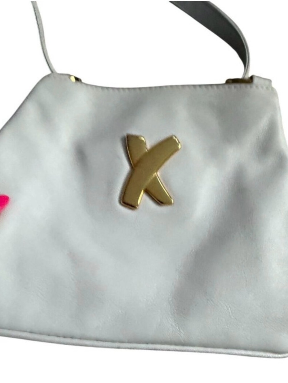 VTG Paloma Picasso White Leather Crossbody Shoulder Bag Gold X Logo Italy - Picture 2 of 8